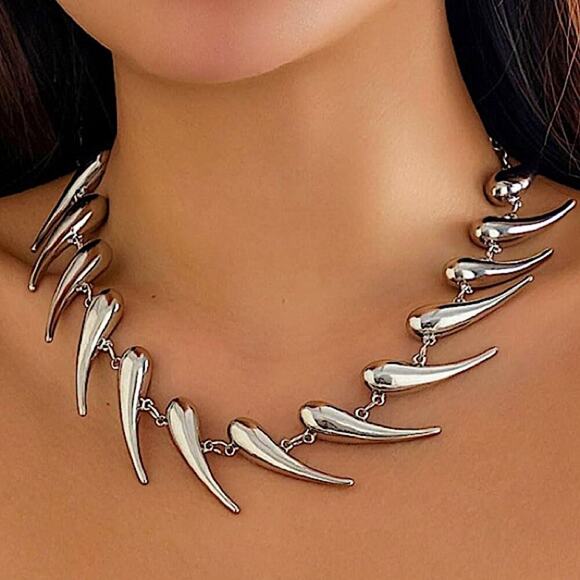 Stainless Steel Spiked Statement Choker Necklace - Picture 2 of 10